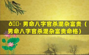 🕷 男命八字官杀混杂富贵（男命八字官杀混杂富贵命格）
